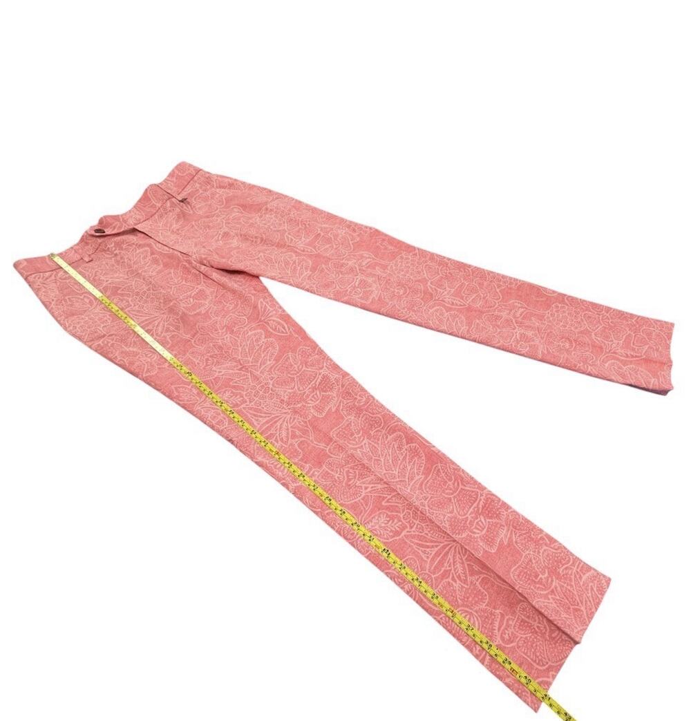 French Crown Men’s Floral Print Pants Coral Pink Flat Front Casual Chinos 32